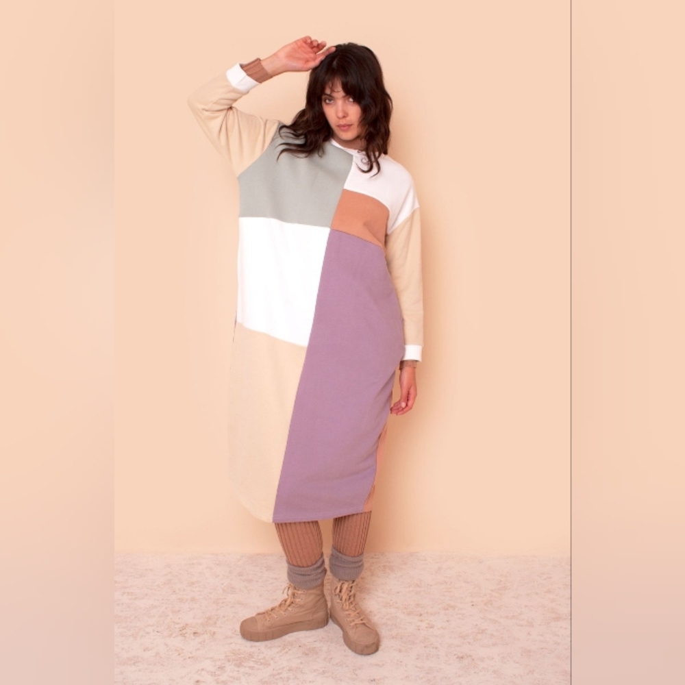L.F. MARKEY Anders Pastel Patchwork Fleece Sweatshirt Dress S/M